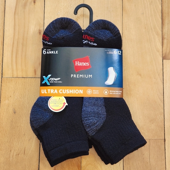 NWT Hanes Premium X-Temp Ultra Cushion Ankle Socks - Picture 1 of 6